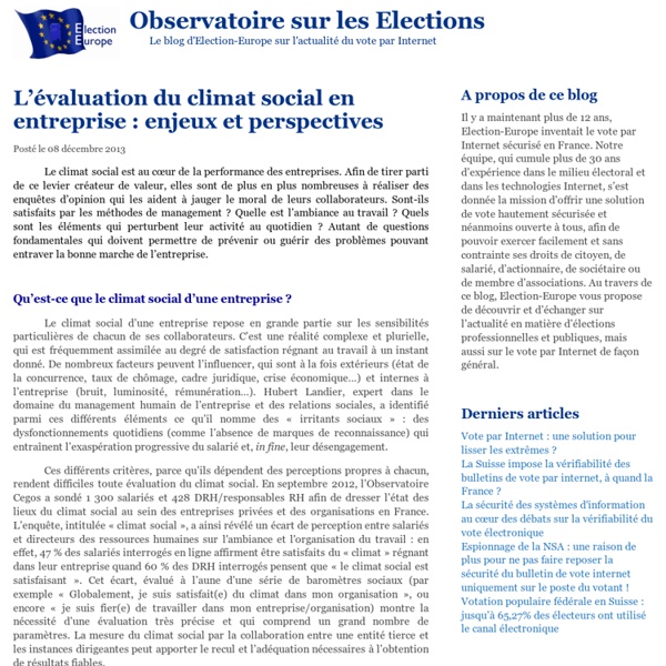 L’évaluation du climat social en entreprise : enjeux et perspectives - Observatoire sur les Elections