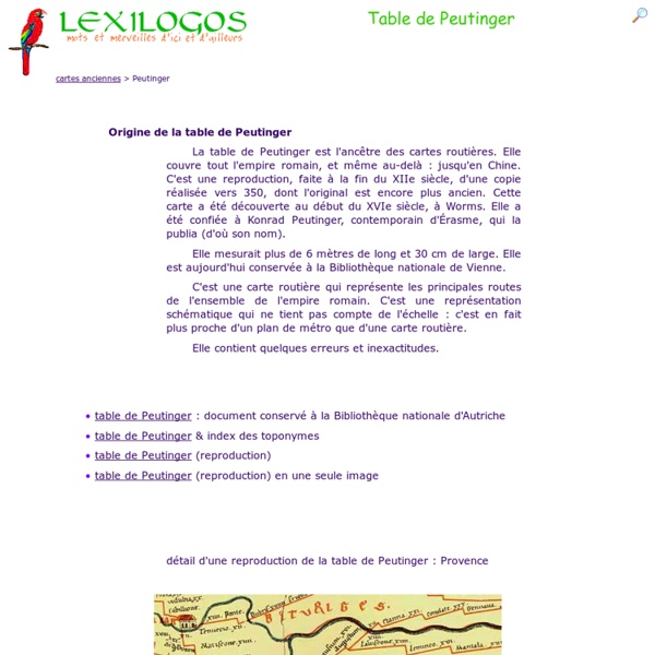 Table de Peutinger - Voies romaines : carte, documents en ligne LEXILOGOS