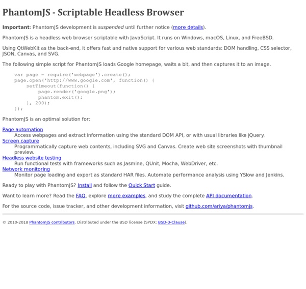 PhantomJS: Headless WebKit with JavaScript API