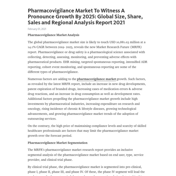 Pharmacovigilance Market To Witness A Pronounce Growth By 2025: Global Size, Share, Sales and Regional Analysis Report 2021 – Telegraph