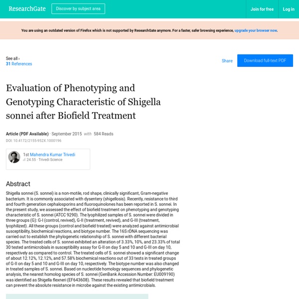 Biofield Treatment: Phenotyping Characteristics of Shigella Sonnei