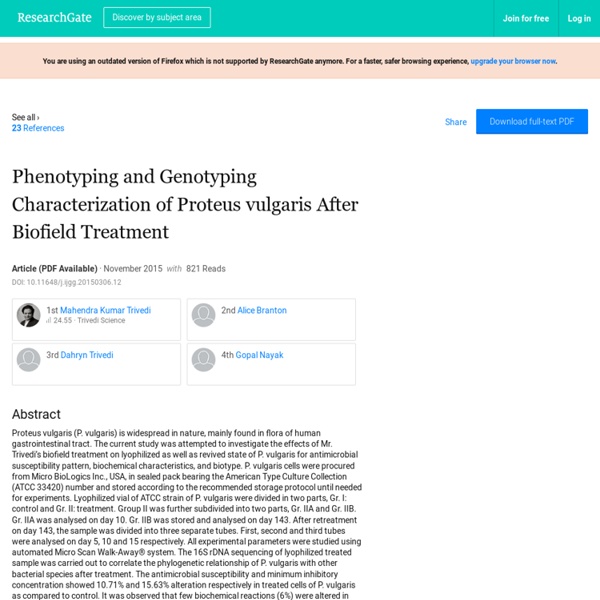 Proteus Vulgaris Biochemical Tests - Study of Human Energy Impact