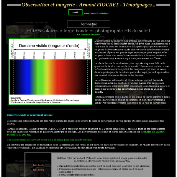 Filtres solaires à large bande et photographie HR du soleil - Technique - L'astronomie - Observation et imagerie