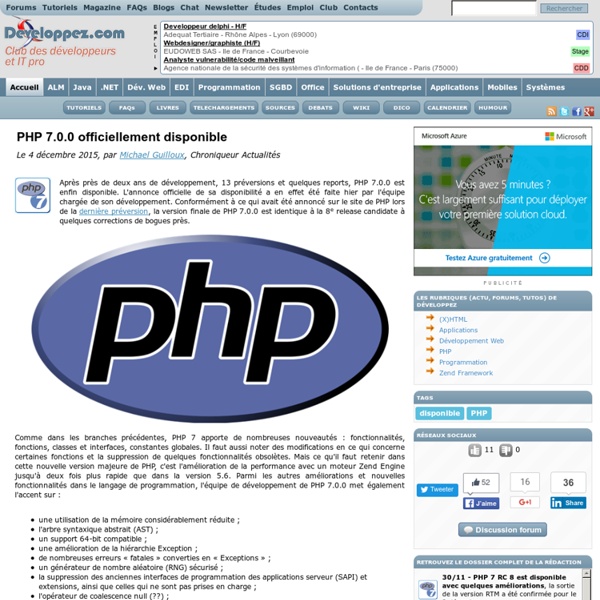 PHP 7.0.0 officiellement disponible