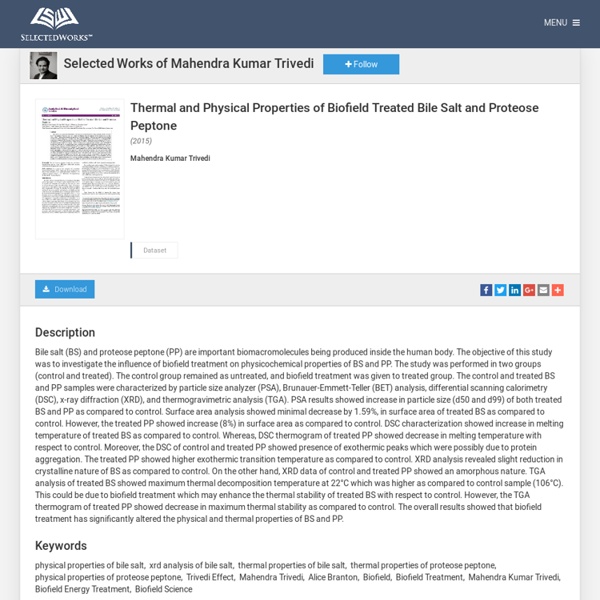 "Thermal and Physical Properties of Biofield Treated Bile Salt and Prot" by Mahendra Kumar Trivedi