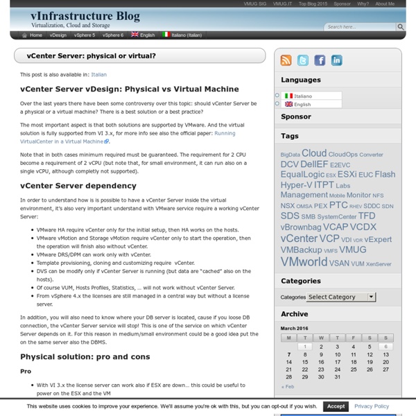 vCenter Server: physical or virtual? - vInfrastructure Blog