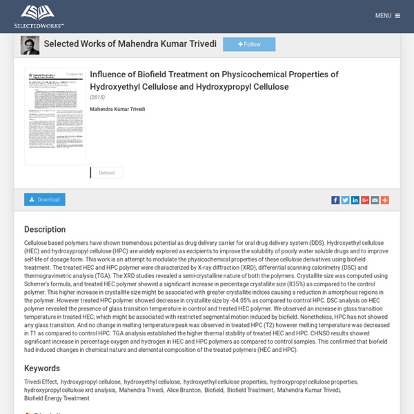 "Influence of Biofield Treatment on Physicochemical Properties of Hydro" by Mahendra Kumar Trivedi