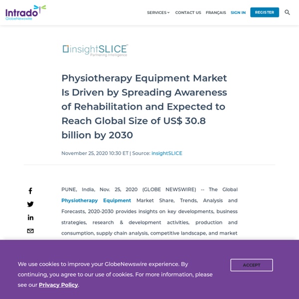 Physiotherapy Equipment Market Is Driven by Spreading Awareness of Rehabilitation and Expected to Reach Global Size of US$ 30.8 billion by 2030