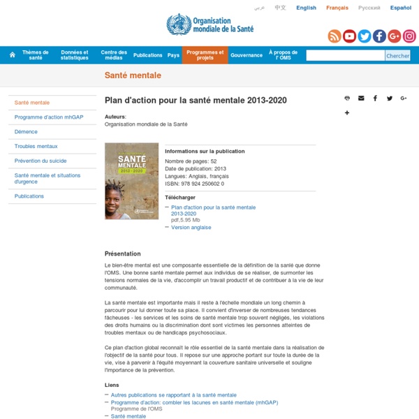 OMS : Plan d'action pour la santé mentale 2013-2020