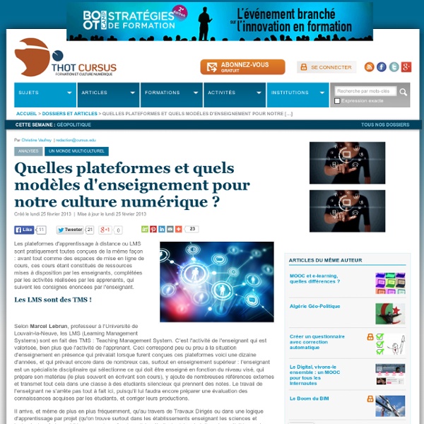 Quelles plateformes et quels modèles d'enseignement pour notre culture numérique ?