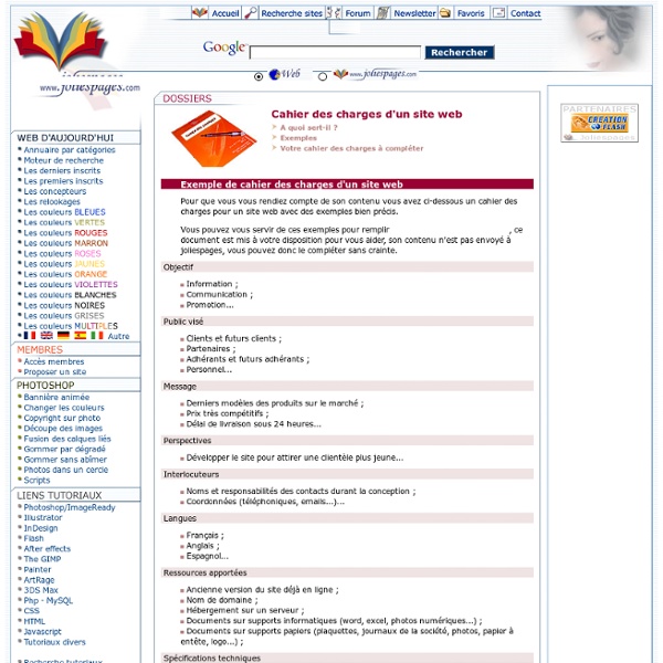 Exemple de cahier des charges d'un site web avec plusieurs exemples réponses - www.joliespages
