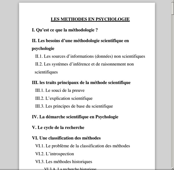 Les méthodes en psychologie cognitive - Cours de L1 - 2007-2008 - Université de Lille 3 - Unité de Recherche en Sc. Cognitive