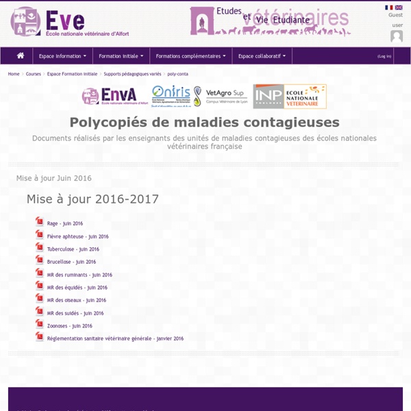 ECOLES VETERINAIRES - Cours en ligne de législation vétérinaire - Ensemble des polycopiés de maladies contagieuses réalisés par