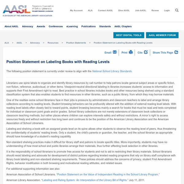*Position Statement on Labeling Books with Reading Levels