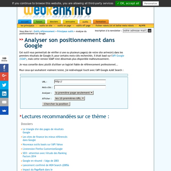 Test de positionnement Google - Outil gratuit fourni par WebRankInfo