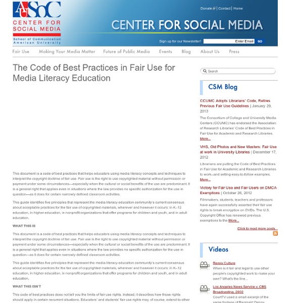 The Code of Best Practices in Fair Use for Media Literacy Education