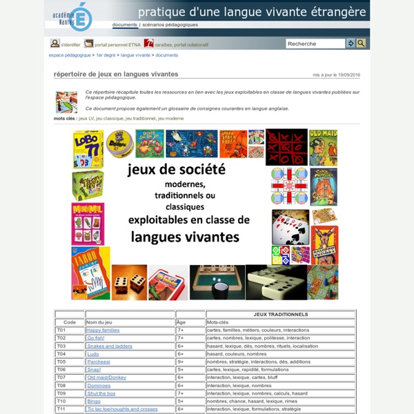 Pratique d'une langue vivante étrangère - répertoire de jeux en langues vivantes
