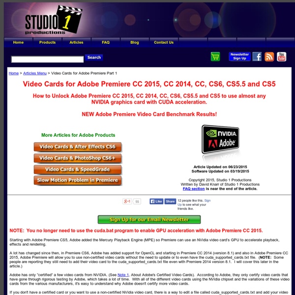 Adobe Premiere CS5 and Premiere CS5.5 Video Cards with CUDA Acceleration Mercury Playback Unlock Enable MPE Hack Mod Tip