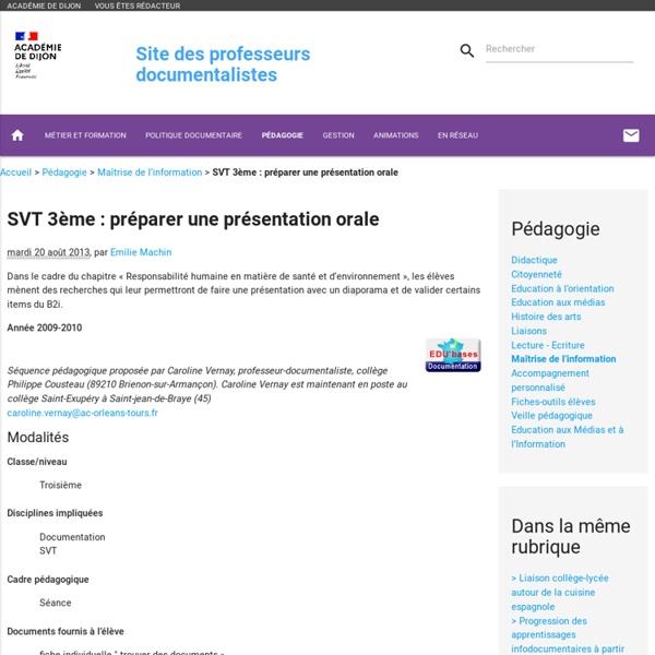 SVT 3ème : préparer une présentation orale