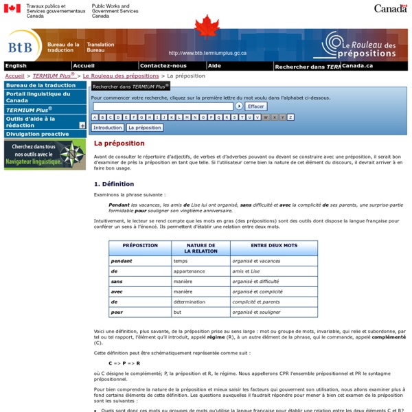 La préposition - Le Rouleau des prépositions - TERMIUM Plus® - Bureau de la traduction