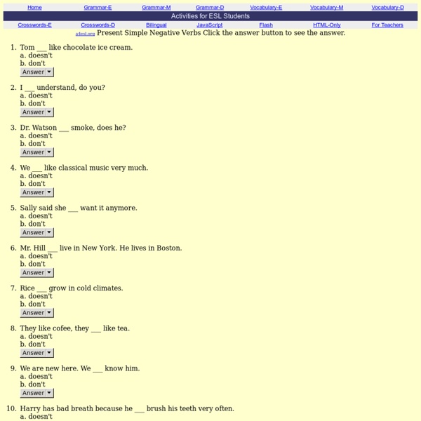 Present Simple Negative Verbs