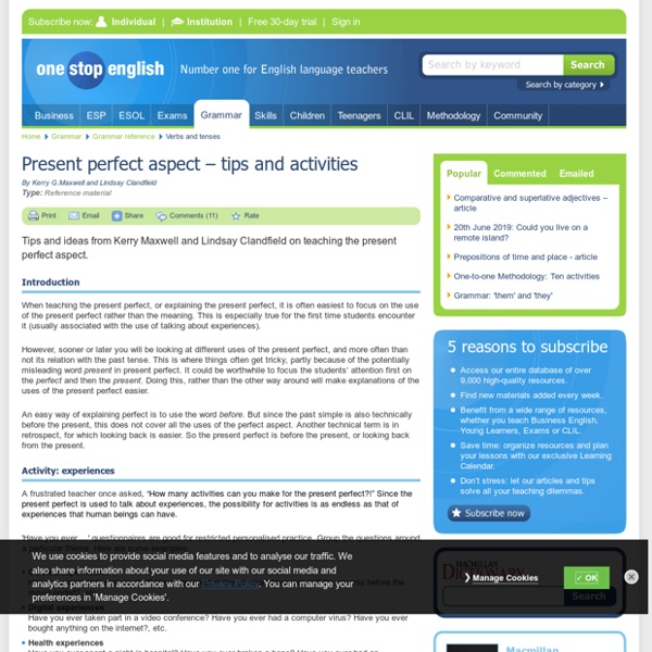 Present perfect aspect – tips and activities