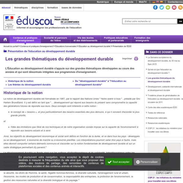Présentation de l'EDD - Les grandes thématiques du développement durable