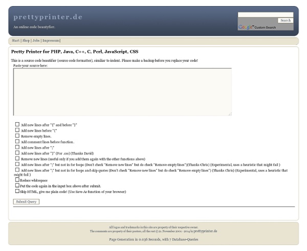 PrettyPrinter.de, an online pretty printer for PHP, Java, C++, C, Perl, JavaScript, CSS