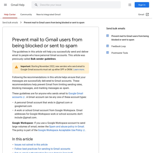 GMail info for Bulk Email Senders