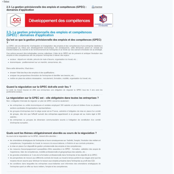 2.3- La gestion prévisionnelle des emplois et compétences (GPEC) : domaines d'application