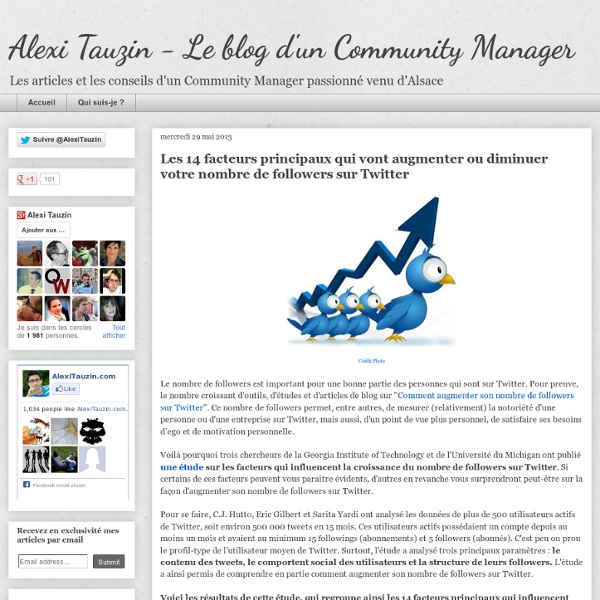 Alexi Tauzin - Le blog d'un Community Manager: Les 14 facteurs principaux qui vont augmenter ou diminuer votre nombre de followers sur Twitter