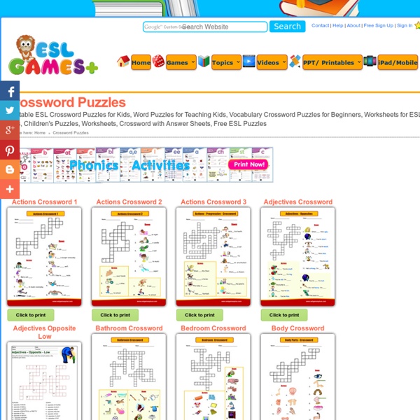 Printable ESL Crossword Puzzles for Kids, Worksheets for Kids English