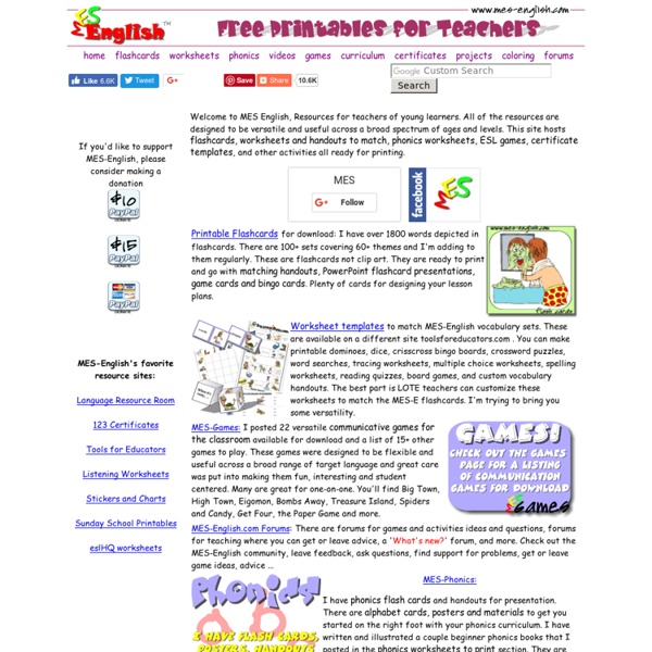 Flashcards, printable games, worksheets templates, phonics materials, ESL printables, conversational activities