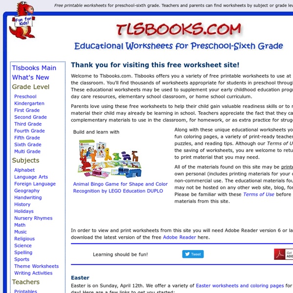 Free Printable Worksheets for Preschool-Sixth Grade in Math, English, more