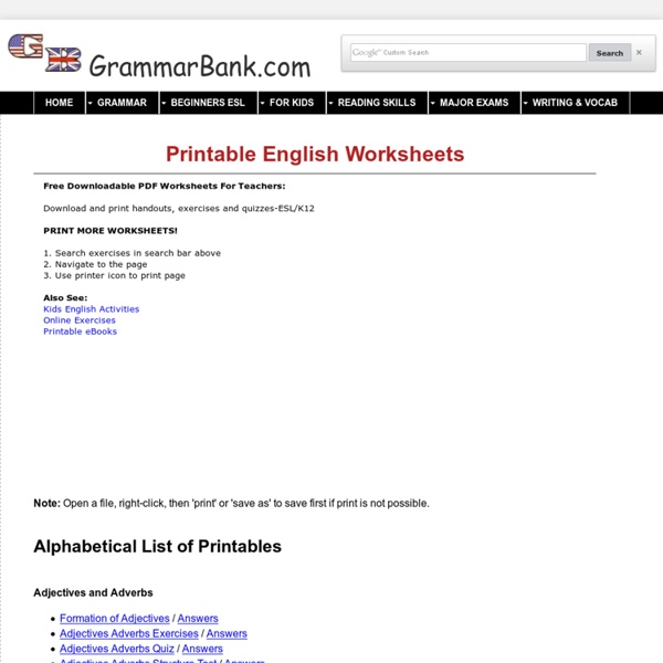 Free Printable English Worksheets For Teachers