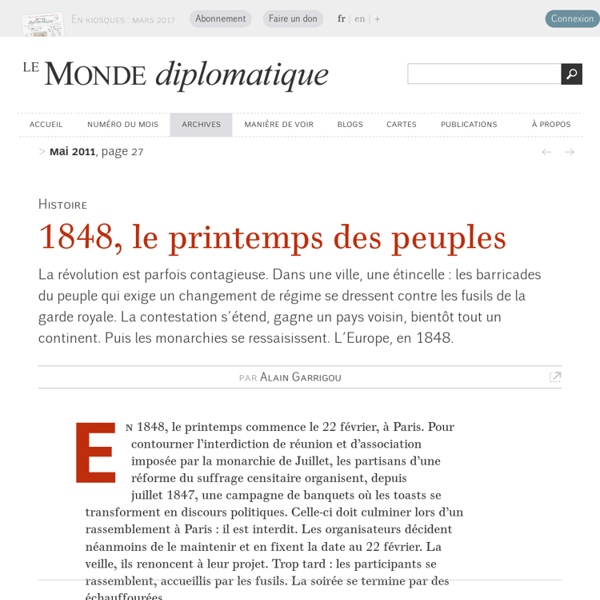 1848, le printemps des peuples, par Alain Garrigou (Le Monde diplomatique, mai 2011)