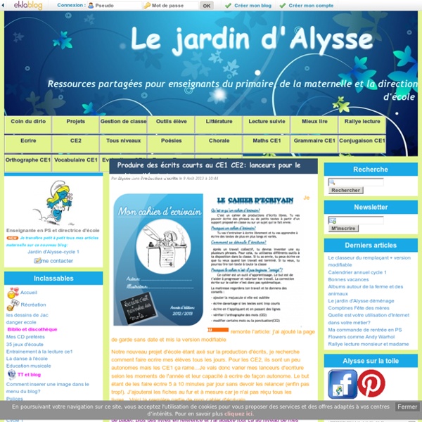 Produire des écrits courts au CE1 CE2: lanceurs pour le cahier d'écrivain