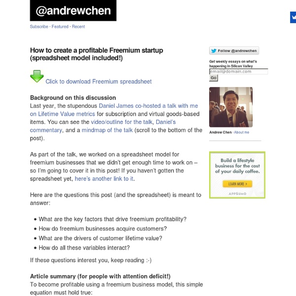 How to create a profitable Freemium startup (spreadsheet model i