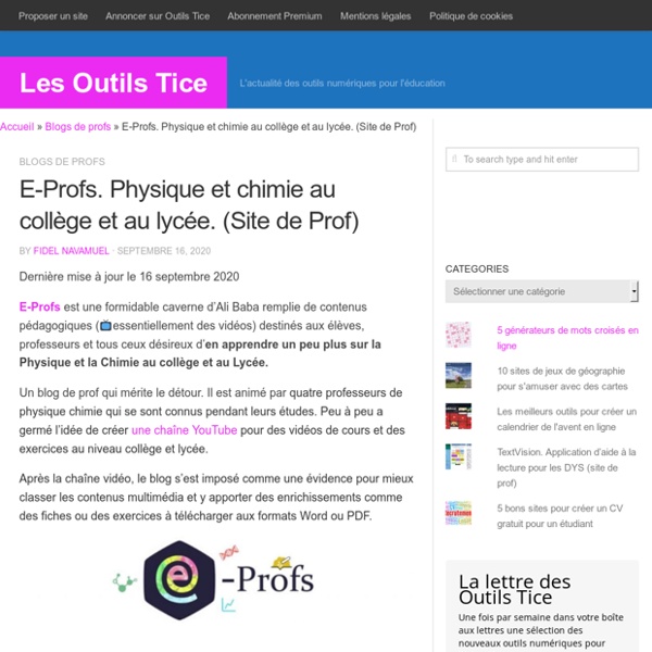 E-Profs. Physique et chimie au collège et au lycée. (Site de Prof)