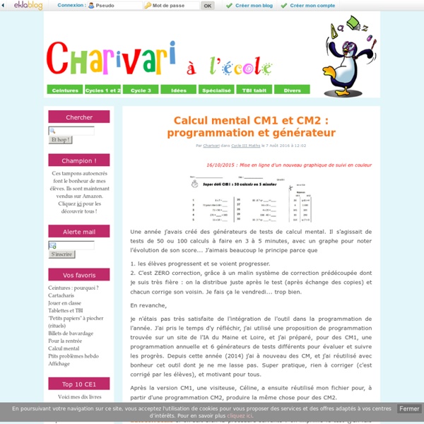 Calcul mental CM1 et CM2 : programmation et générateur