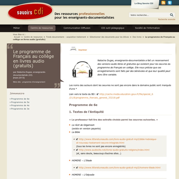 Le programme de Français au collège en livres audio (gratuits)