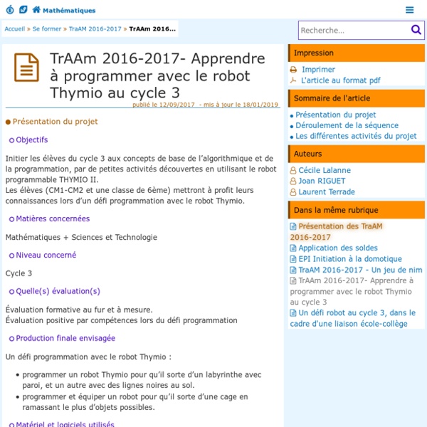 TrAAm 2016-2017- Apprendre à programmer avec le robot Thymio au cycle 3 - Mathématiques