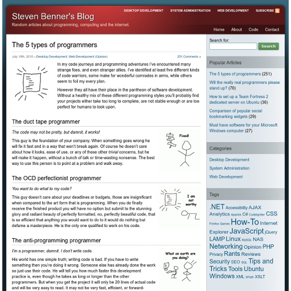 The 5 types of programmers « Steven Benner's Blog