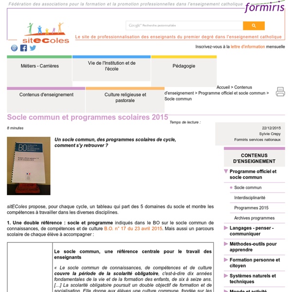 Socle commun et programmes scolaires 2015 - Document sitEColes