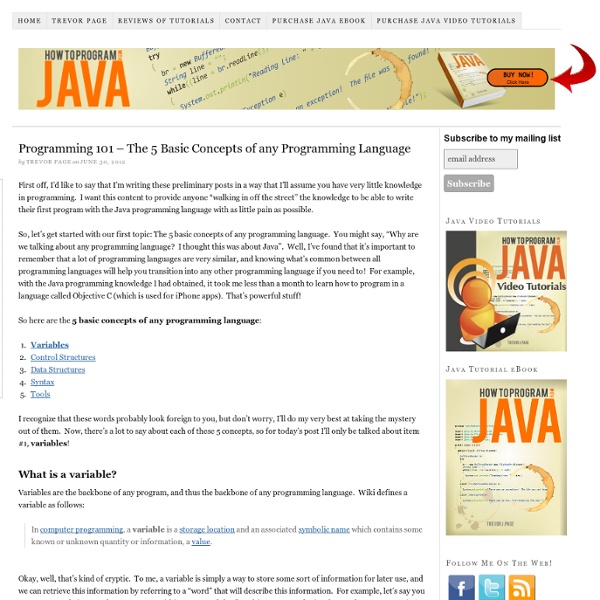 Programming 101 - The 5 Basic Concepts of any Programming Language - How to Program with Java