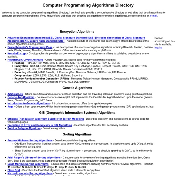Computer Programming Algorithms Directory
