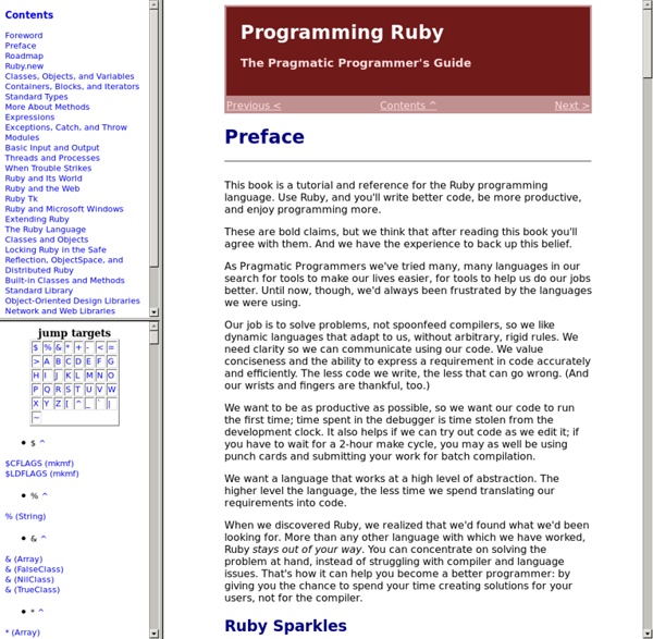 Programming Ruby: The Pragmatic Programmer's Guide