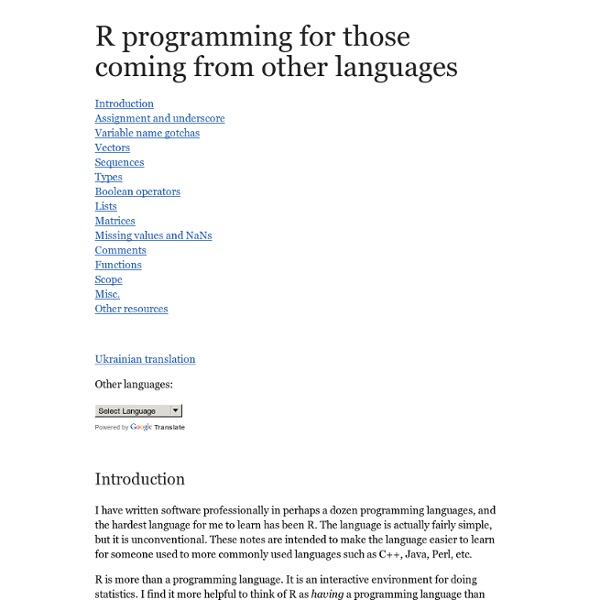 The R programming language for programmers coming from other programming languages