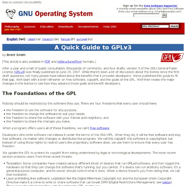 Guide rapide de la GPLv3 - Projet GNU - Free Software Foundation (FSF)