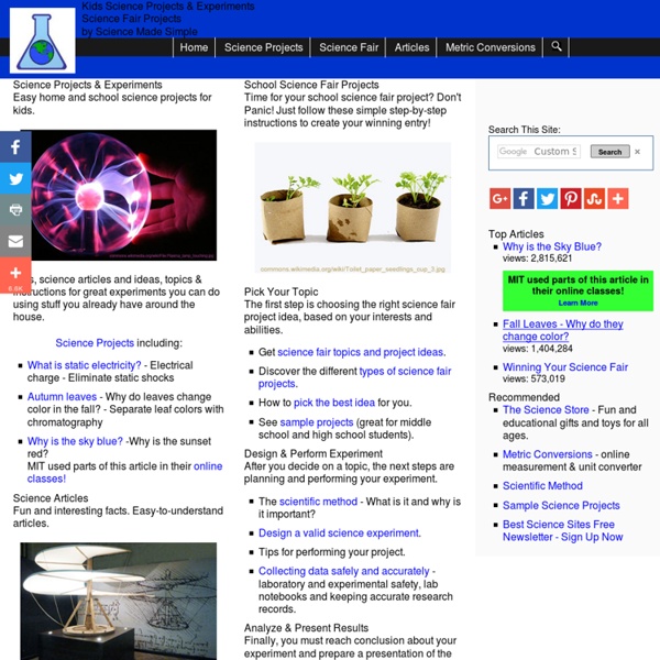 Science Made Simple - Science projects, ideas & topics - science fair projects - easy kids science projects & experiments, science articles